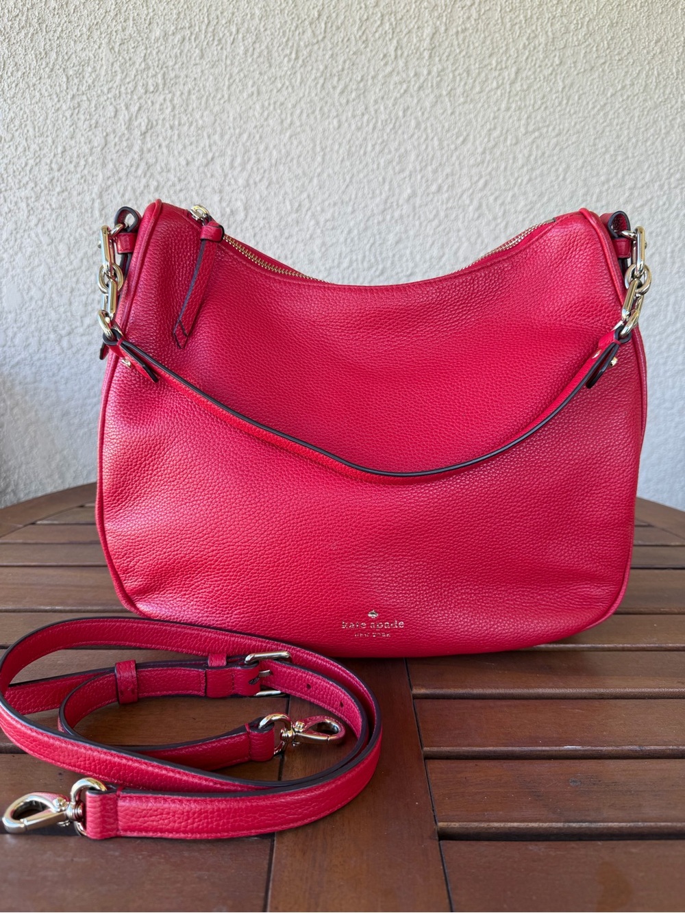 Kate Spade Pebbled Leather Shoulder Bag in Red